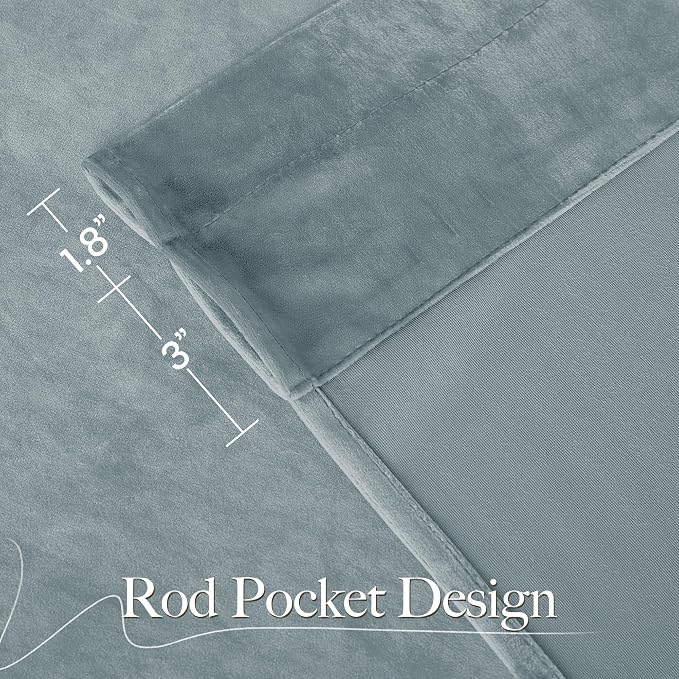 NICETOWN Stone Blue Velvet Room Darkening Curtains, Home Decor Light Blocking - Image 8