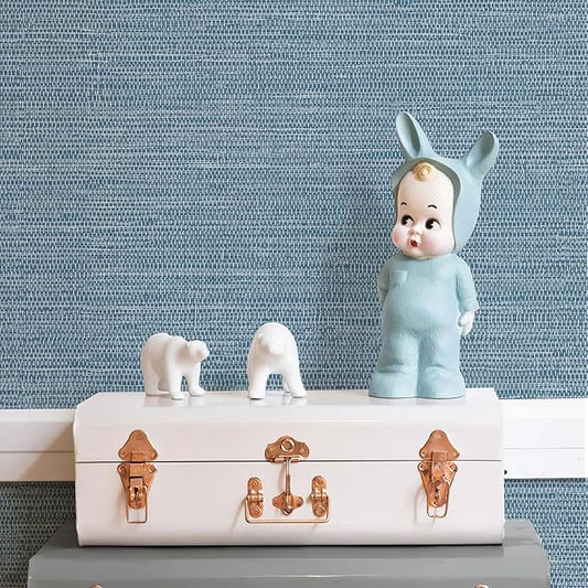 JiffDiff Grasscloth Wallpaper Peel and Stick Blue Grassweave Stick on Wallpaper - Image 2