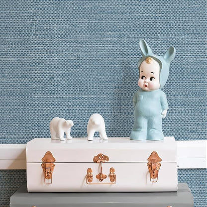 JiffDiff Grasscloth Wallpaper Peel and Stick Blue Grassweave Stick on Wallpaper - Image 2