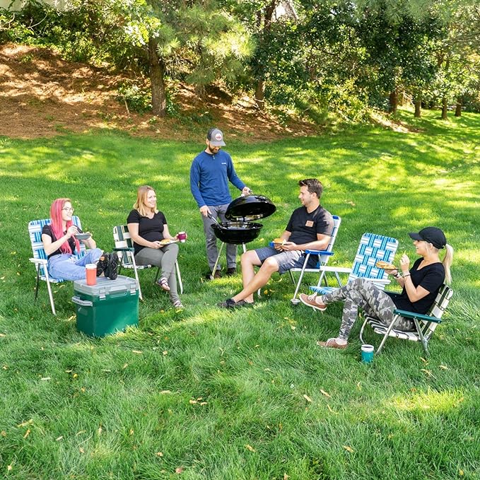 Lawn Chair USA Folding Aluminum Outdoor Patio Lawn Chair | Heavy-Duty Webbed Chairs for Camping, Sports, Beach, Yard & Tailgating | Lightweight Portable | Classic - Black with Black Arms