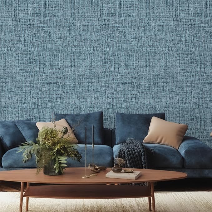 TANONE Blue Contact Paper Peel and Stick 15.8 in X 394 in, Grasscloth Wallpaper - Image 4