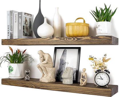Distressed Floating Shelves 36 inch Long Set of 2, 8 inch deep Solid Wood Wall by xwne