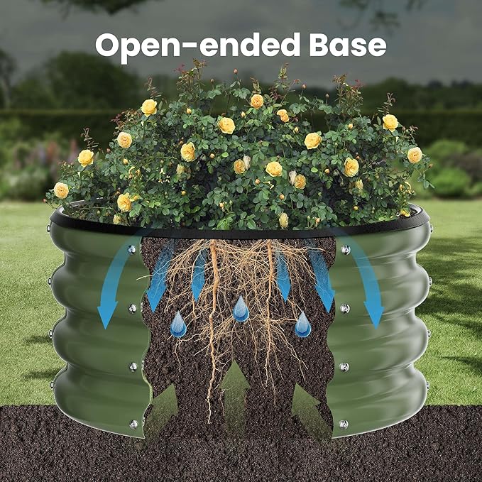 ZXZYHFTY Round Galvanized Raised Garden Bed kit,Green Outdoor Garden Raised Planter Box, Round Large Metal Raised Garden Beds for Vegetable 2 * 2 * 1ft 3 Pcs