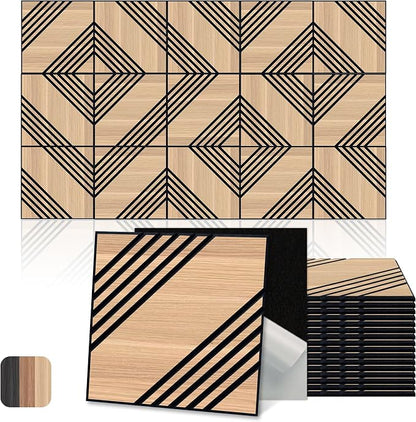 Mollywell Acoustic Panels, PVC Wood-Grain Decor, 12x12 Inch Carved Pattern by Mollywell