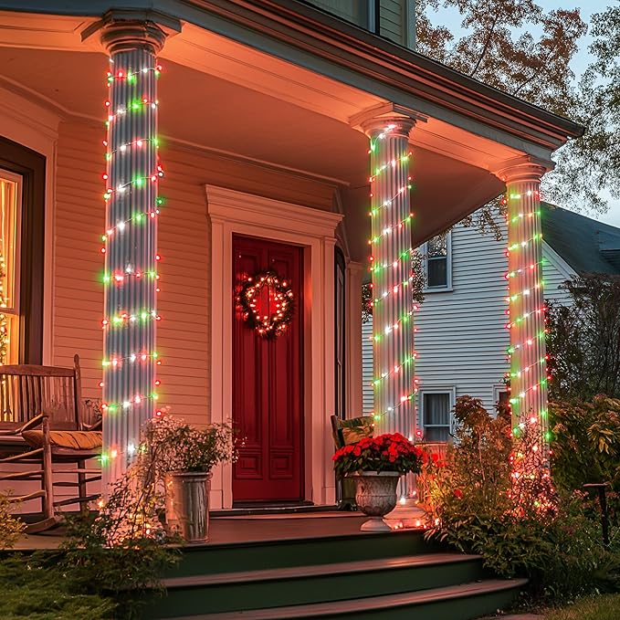 JMEXSUSS 200 LED Red White and Green Christmas Lights Outdoor, 66ft String Lights Indoor Clear Wire, Christmas Tree Lights Plug in for Bedroom Tree Christmas Party Decorations