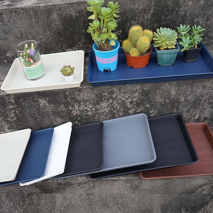 Plant Growing Trays 2 Pack, Plant Tray, 14.5"x11", Heavy Sturdy Plastic Plants Saucer, Seedling Starter Trays, Seed Starter Growing Tray (Black)