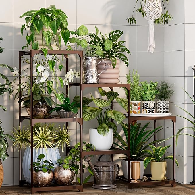Metal Plant Stand Indoor Outdoor Plant Shelf Stand, 3 Tiers 7 Pots Potted Flower Plant Stands for Indoor Plants Multiple, Plant Shelves Stands Rack for Patio, Balcony, Living Room