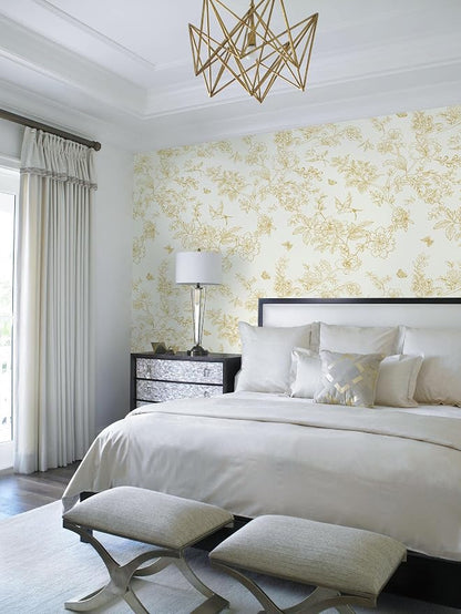 Froluya Cream White and Gold Floral Wallpaper Peel and Stick Wallpaper - Image 3
