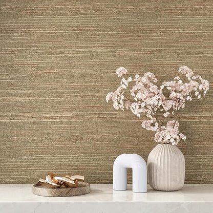 VEELIKE Bronze Brown Grasscloth Peel and Stick Wallpaper Textured Grasscloth - Image 3