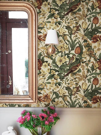 Erfoni 17.3" x197" Beige Retro Floral and Bird Contact Paper Vintage Peel and - Image 3