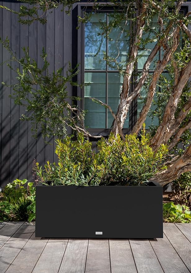 Veradek Block Series Long Box Planter - Large Rectangular Planter for Indoor or Outdoor Patio/Porch | Durable All-Weather Use with Drainage Holes | Modern Décor for Tall Plants, Flowers or Shrubs