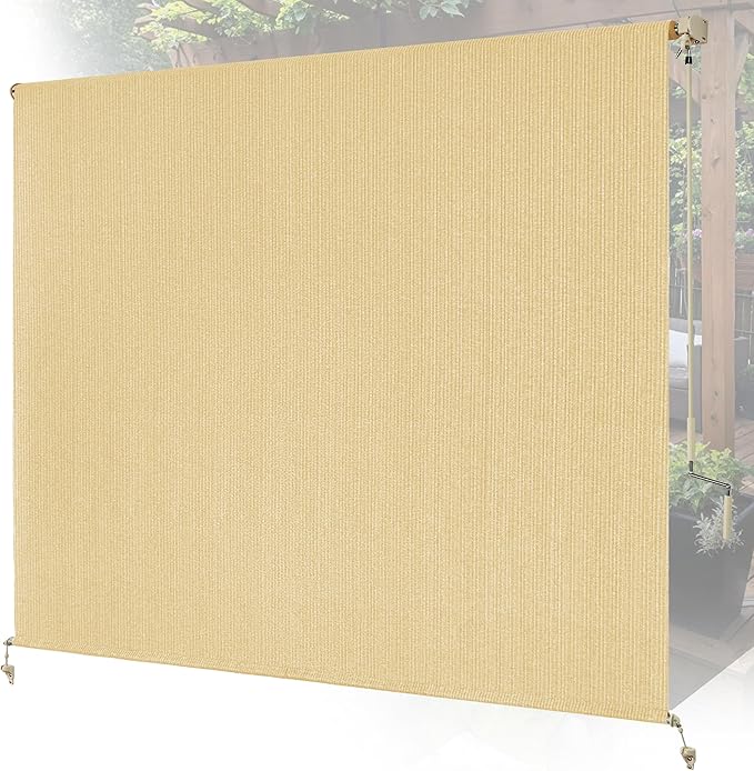 7'W x 8'H Sesame Patio Shades Roll up Outdoor Roller Shade Crank Wand Blind by Unknown