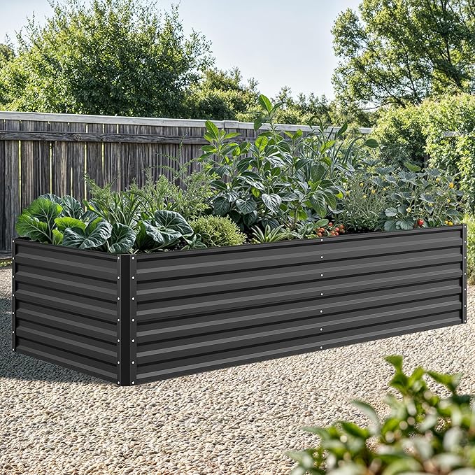 YITAHOME 96x48x24 in 2pcs Galvanized Raised Garden Bed Kit, Large Metal Planter Box with Gloves, Safety Rubber & Support Rod, Outdoor Flower Bed for Plants Vegetables, Black