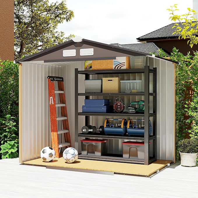 Outsunny 7' x 4' Outdoor Storage Shed, Garden Tool Metal Shed with Foundation Kit, Double Lockable Door, Air Vents and Sloping Roof, for Backyard, Patio, Lawn, Brown