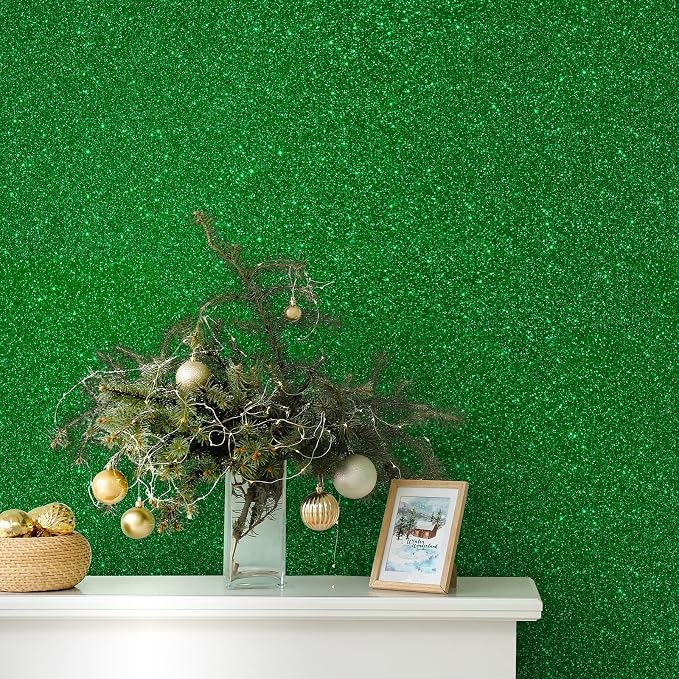 CHIHUT 15.7''x236'' Sparkly Green Glitter Wallpaper Stick and Peel Glitter - Image 4