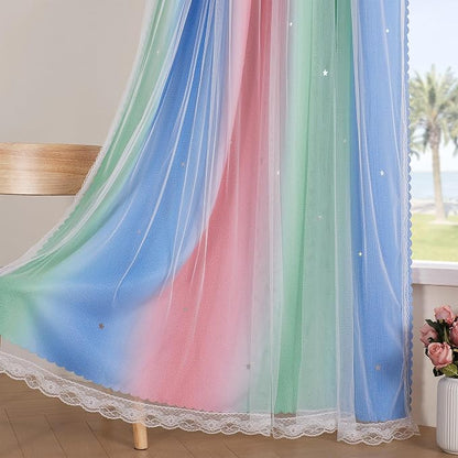 XiDi Curtains for Bedroom Decor, Rainbow Pink GreenBlue34/45/1 - Image 4