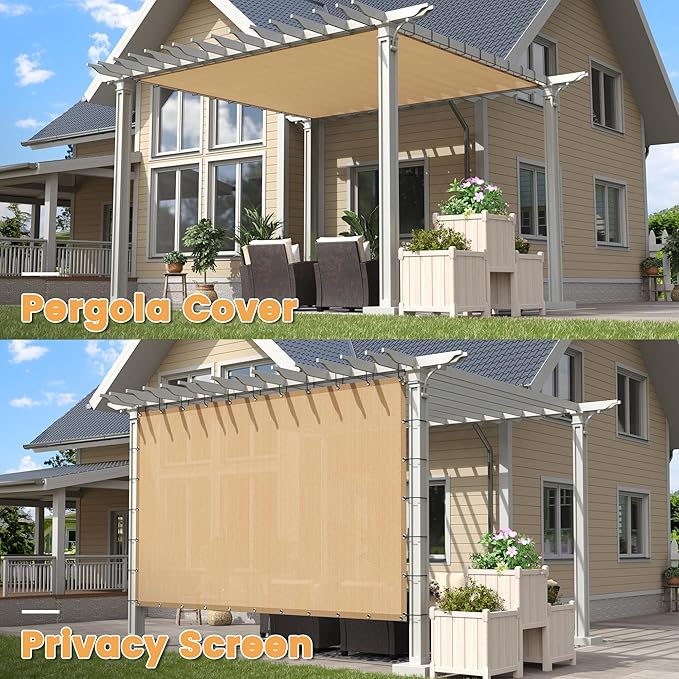 VICLLAX Shade Fabric Sun Shade Cloth with Every 2 FT Grommets for Patio Garden Pergola Cover Canopy 7x20 FT, Wheat