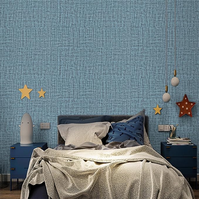 TANONE Blue Contact Paper Peel and Stick 15.8 in X 394 in, Grasscloth Wallpaper - Image 2