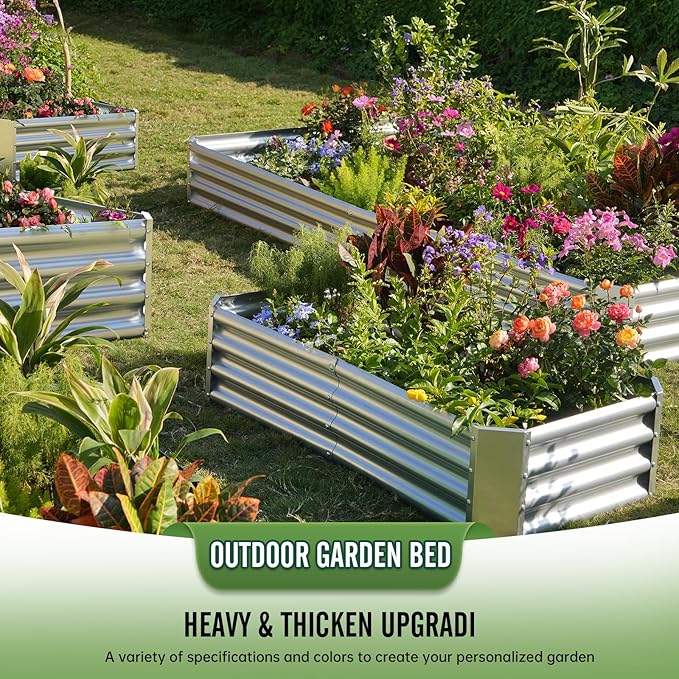 Outdoor Metal Galvanized Raised Planter Box,Rectangular Large Garden Bed Kit for Vegetables, Fruits, Flowers and Herbs 8X4X1FT