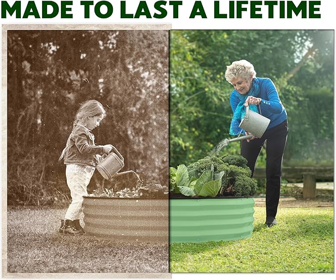 Round Galvanized Raised Garden Bed // 4×4×1 ft (2-Pack) Galvanized Raised Garden Beds Outdoor for Gardening, Vegetables, Flowers // Patented Tool-Free Design Round Planter (Light Green)