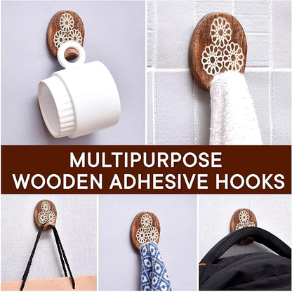 IndianShelf 6 Lb- 24 Pieces Decorative Wood Adhesive Wall Hooks–Boho Peel and - Image 7