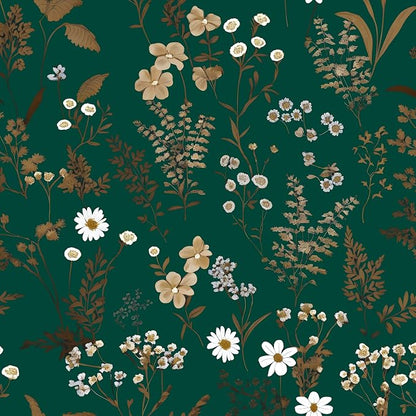 Laatse Dark Floral Wallpaper Peel and Stick 17.5in x 118in Vintage Green Gold by Laatse