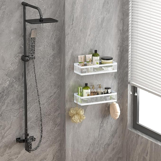 PUSDON Mesh Shower Caddy Wall Mount, Heavy Duty Adhesive Bathroom Shelf - Image 2