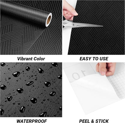 Decotalk 30"x120" Textured Peel and Stick Wallpaper Black Geometric - Image 6
