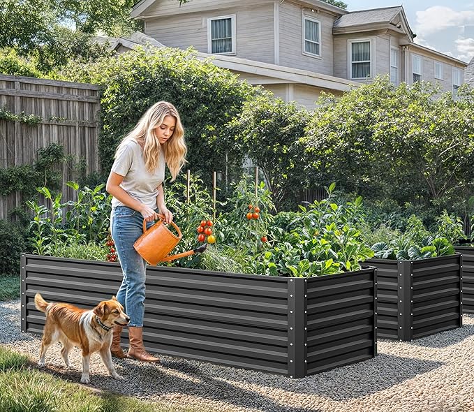 YITAHOME 72x36x24 in Galvanized Raised Garden Bed Kit, Large Metal Planter Box with Gloves & Support Rod, Outdoor Flower Bed for Plants Vegetables, Black