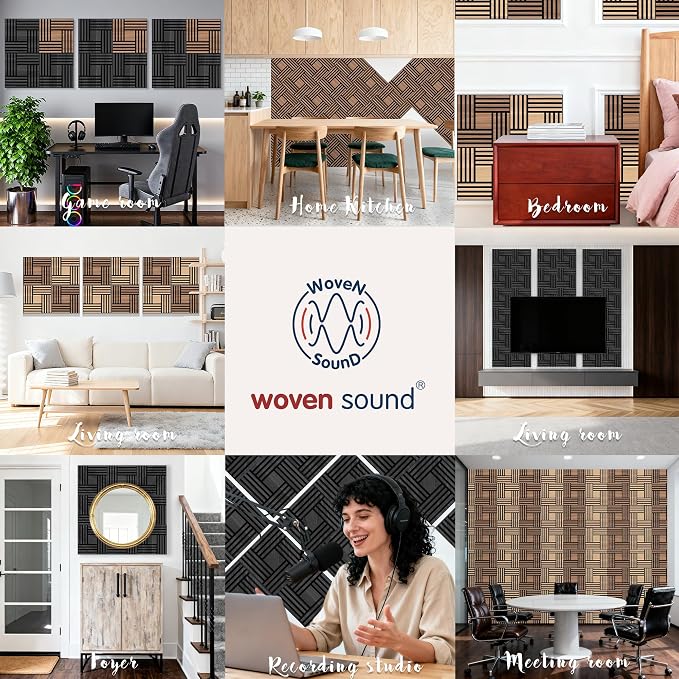 WoveN SounD Artisan Acoustic Wall Panels, 16 Pack 12x12 Inch, PVC Wood Grain - Image 5