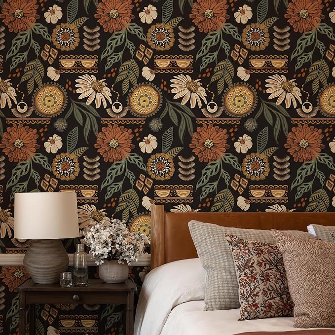 Simon&Siff Boho Peel and Stick Wallpaper, 17.3" x 480" Sun Floral Retro Contact - Image 3