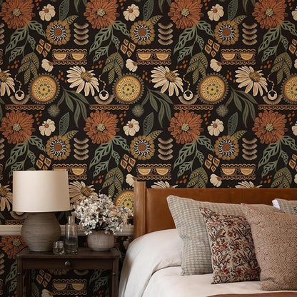 Simon&Siff Boho Peel and Stick Wallpaper, 17.3" x 1200" Sun Floral Retro - Image 2