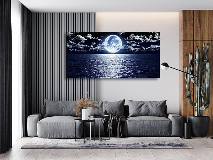 Cao Gen Decor Art S06975 Wall Art Canvas Prints Moon Sea Ocean Landscape 1 - Image 3