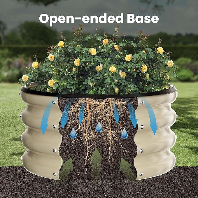 ZXZYHFTY Round Galvanized Raised Garden Bed kit,White Outdoor Garden Raised Planter Box, Round Large Metal Raised Garden Beds for Vegetable 2 * 2 * 1ft 2 Pcs