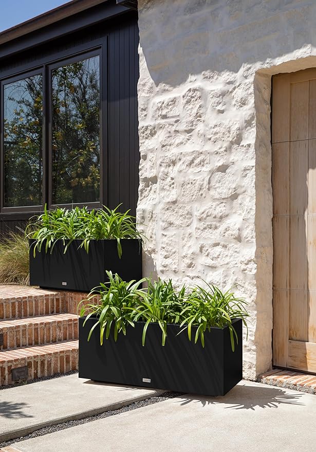 Veradek Block Series Long Box Planter - Large Rectangular Planter for Indoor or Outdoor Patio/Porch | Durable All-Weather Use with Drainage Holes | Modern Décor for Tall Plants, Flowers or Shrubs