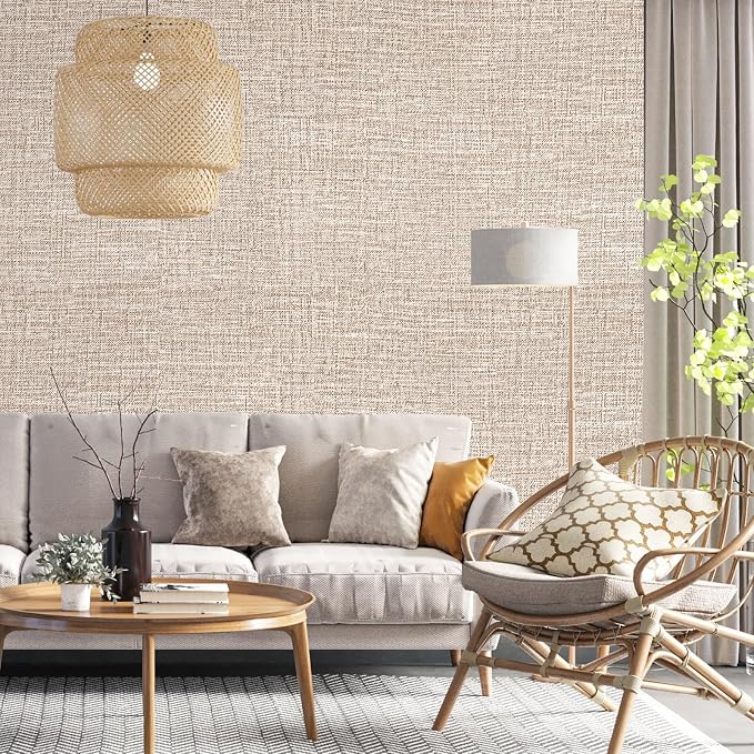 Khaki Grasscloth Peel and Stick Wallpaper 17.3"x1200" Faux Linen Textured - Image 5