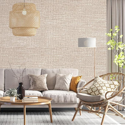 Khaki Grasscloth Peel and Stick Wallpaper 17.3"x480" Faux Linen Textured - Image 5