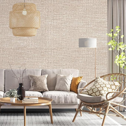 Khaki Grasscloth Peel and Stick Wallpaper 17.3"x120" Faux Linen Textured - Image 5