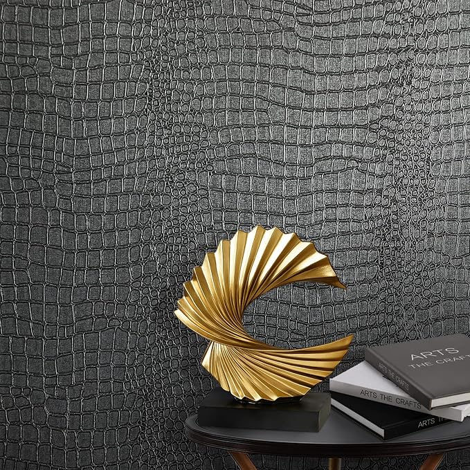 Zeeko Black Peel and Stick Wallpaper 17.3" x 118" Removable Crocodile Wallpaper by Zeeko
