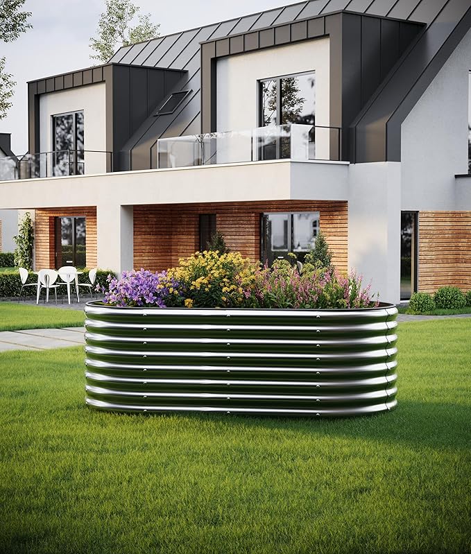 Large Raised Garden Bed Galvanized Metal Round Raised，Garden Bed Outdoor for Gardening 6x3x2FT for Vegetables Flowers Ground Planter Box