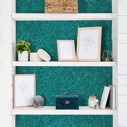 CHIHUT Teal Blue Glitter Wallpaper Stick and Peel - Image 4