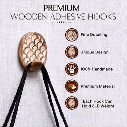 Indian Shelf 6 Lb- 6 Pieces Decorative Wood Adhesive Wall Hooks–Boho Peel and - Image 5