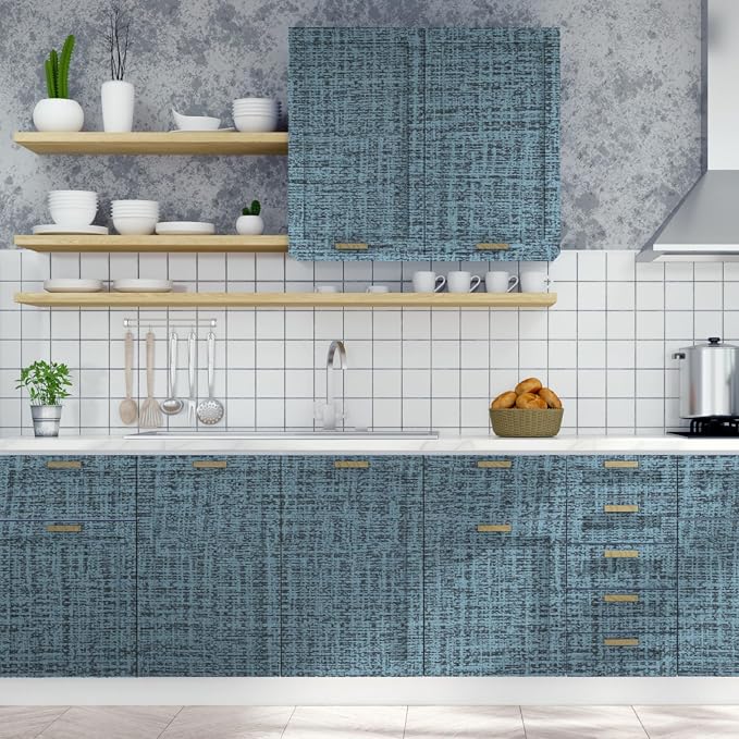 TANONE Blue Contact Paper Peel and Stick 15.8 in X 394 in, Grasscloth Wallpaper - Image 8