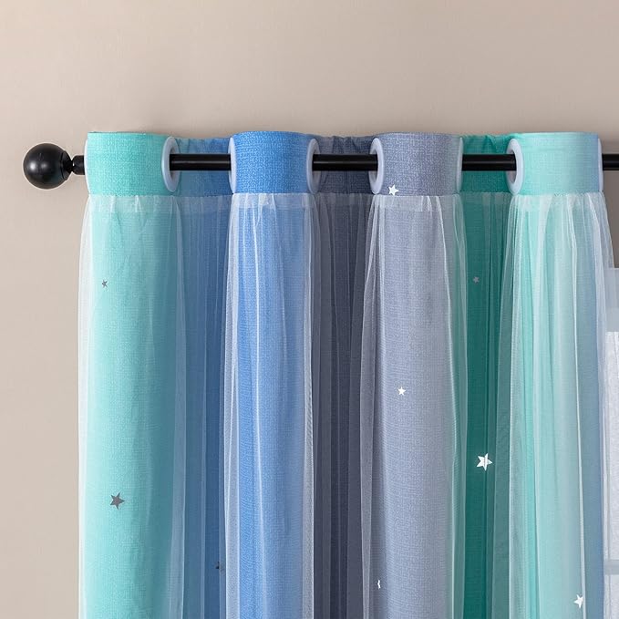 XiDi Curtains for Bedroom Decor, Rainbow BluGrenGrey-52-45 by Addsomecolortolife