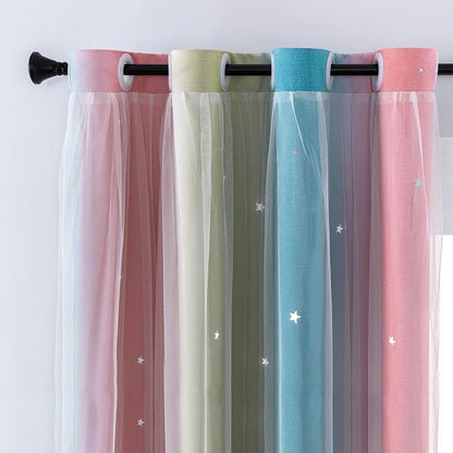 XiDi Curtains for Bedroom Decor, Rainbow Pink-Blue-52-90 - Image 2