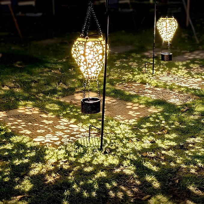 2-Pack Bee Decor Hot Air Balloon Solar Lantern – Outside Decorative Hanging Light for Garden Yard Patio Porch Lawn and Pathway – Unique Housewarming, Birthday Gift for Women Mom Grandma
