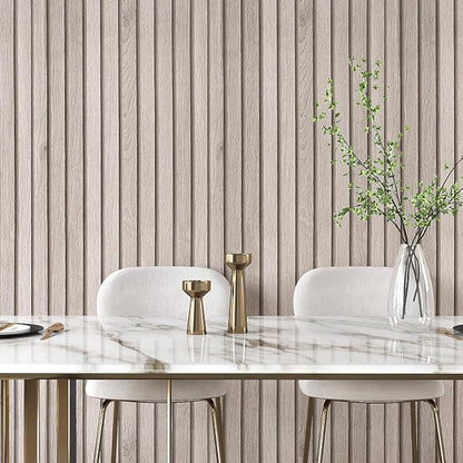 VEELIKE Grey Wooden Slats Peel and Stick Wallpaper Wood Contact Paper - Image 3