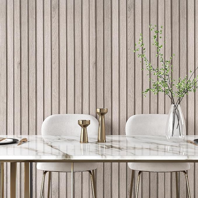 VEELIKE Rustic Grey Oak Wood Slat Wallpaper Peel and Stick Faux Wood Panel Wall - Image 3