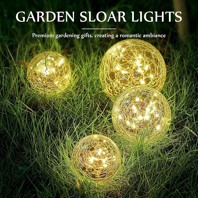 Honoson 6 Inch Solar Globe Lights Outdoor Waterproof, Solar Balls for Garden Cracked Glass Ball, Ground Landscape Garden Decor for Patio and Yard Lawn Backyard (4 Pieces)