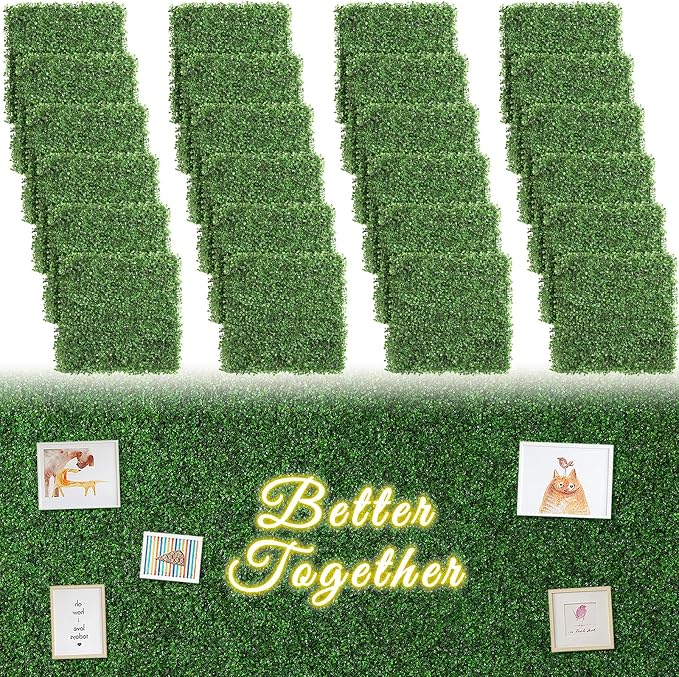 Luyue 24PCS 20”×20” Boxwood Panels, Artificial Grass Wall Panels Fake Greenery by Luyue